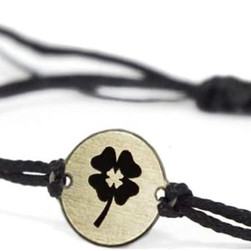 Mizze Lucky Unisex Four-Leaf Clover Charm on Double Black String Bracelet